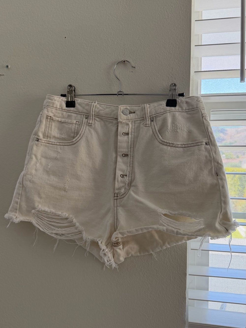 wild fable Cream High-Rise Distressed Button-Fly Jean Shorts
